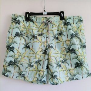 Azul Siete Men's Cyan Palm Tree Print Swim Trunks size L